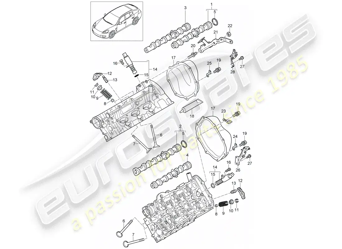 porsche 2013 (panamera 970) árbol de levas, válvulas diagrama de piezas