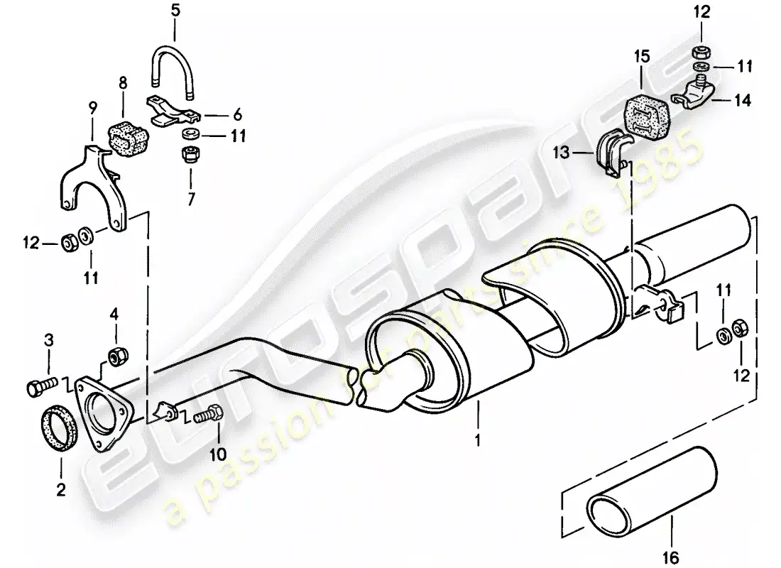 porsche 1986 (924s) sistema de escape - silenciador de escape, trasero diagrama de piezas