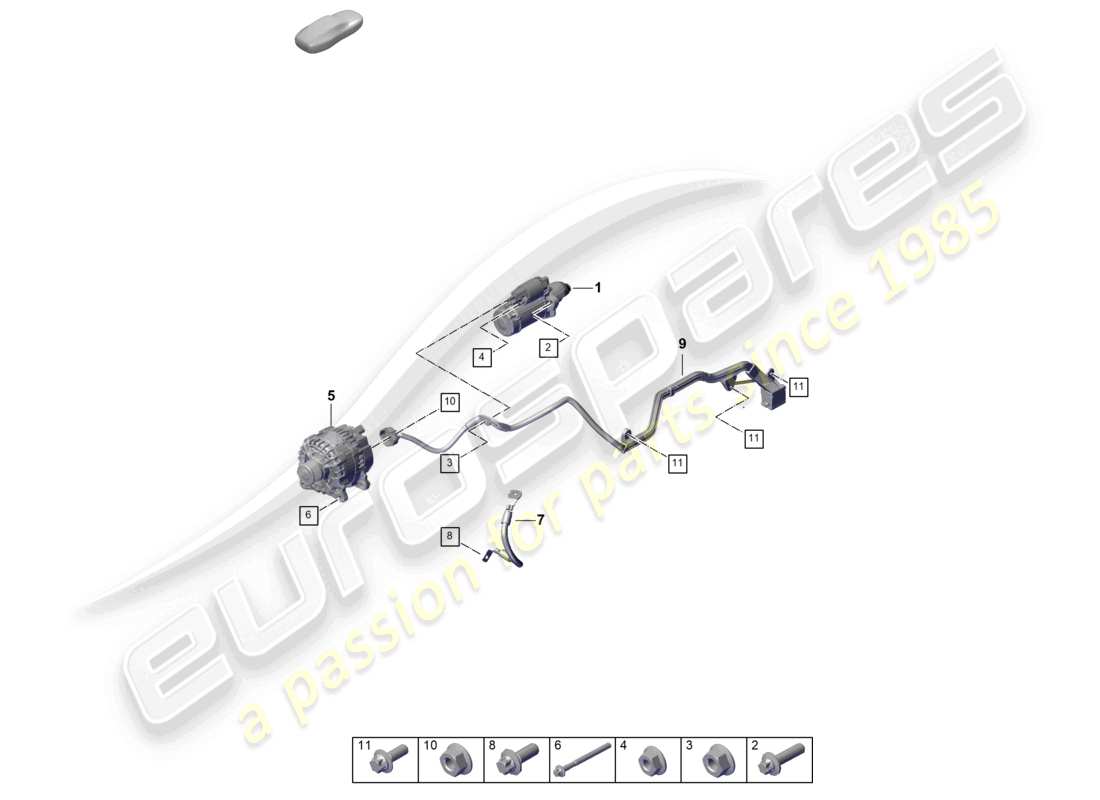 porsche 2026 (992-2 gt3) diagrama de piezas del alternador de arranque
