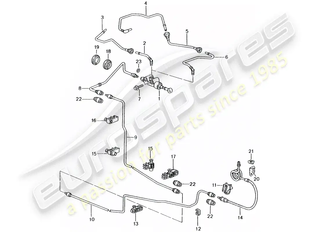 porsche 2004 (986 boxster) embrague hidráulico - funcionamiento - cilindro maestro del embrague - tubo/manguera diagrama de piezas