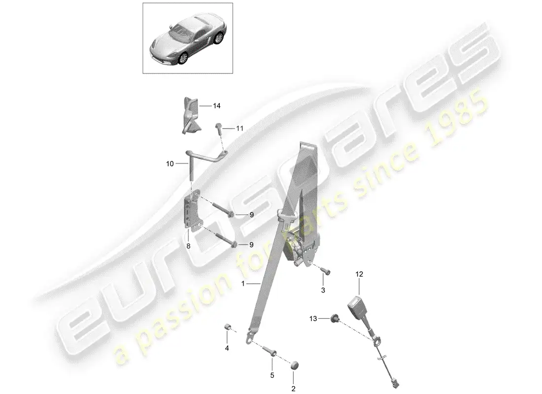 porsche 2017 (718 boxster) cinturón de seguridad de tres puntos diagrama de piezas