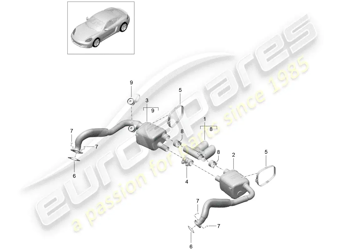 porsche 2018 (718 cayman) sistema de escape diagrama de piezas