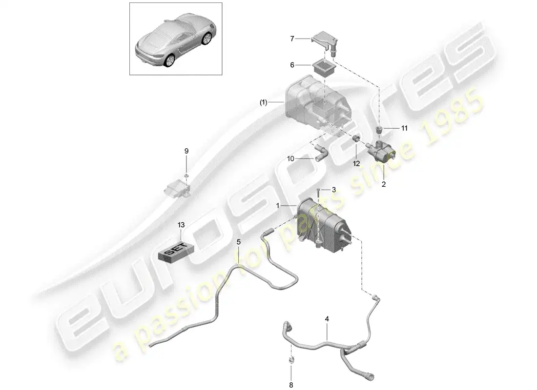 porsche 2018 (718 cayman) bote de emisiones evaporativas diagrama de piezas