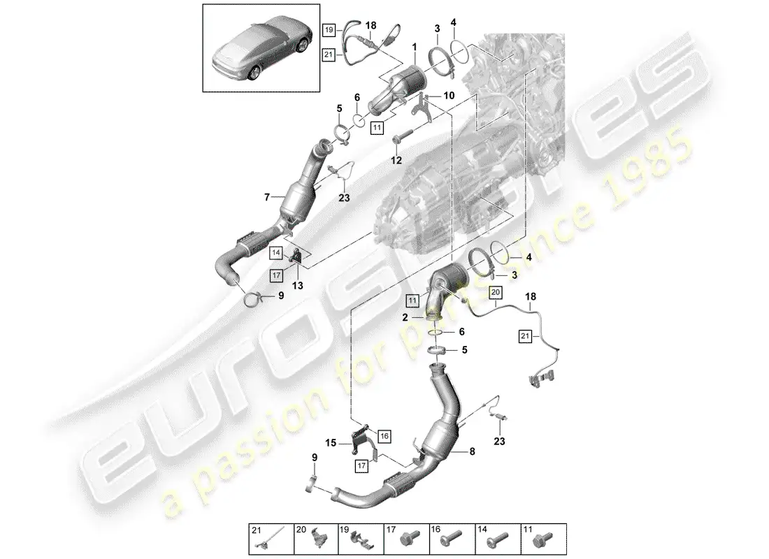 porsche 2020 (panamera 971-1) sistema de escape diagrama de piezas