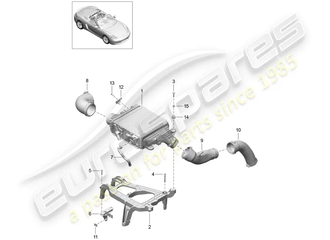 porsche 2017 (718 boxster) enfriador de aire de carga diagrama de piezas