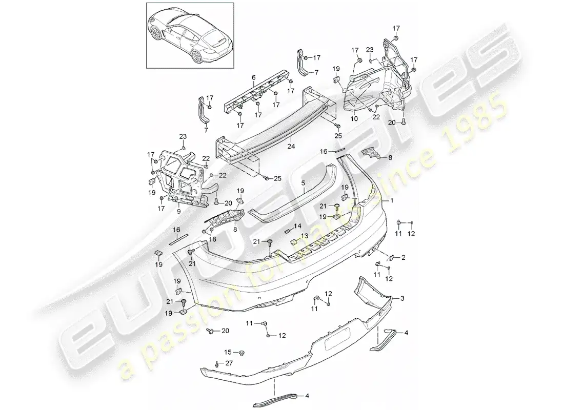 porsche 2015 (panamera 970) parachoque diagrama de piezas