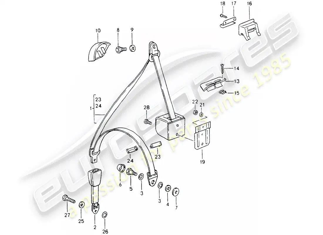 porsche 1991 (964) cinturón de seguridad diagrama de piezas