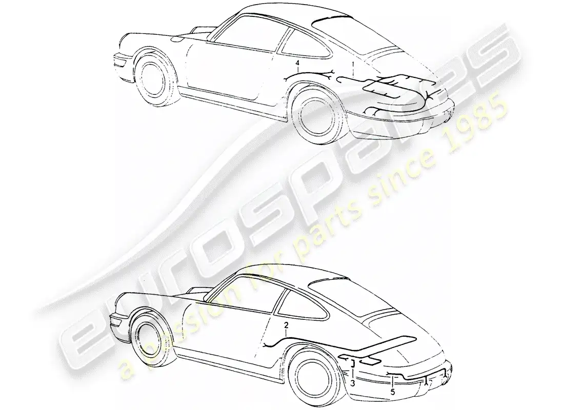 porsche 1990 (964) arneses de cableado - diagrama de piezas del motor