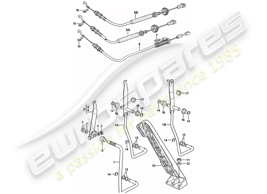 porsche 1978 (924) pedal del acelerador - cable del acelerador diagrama de piezas