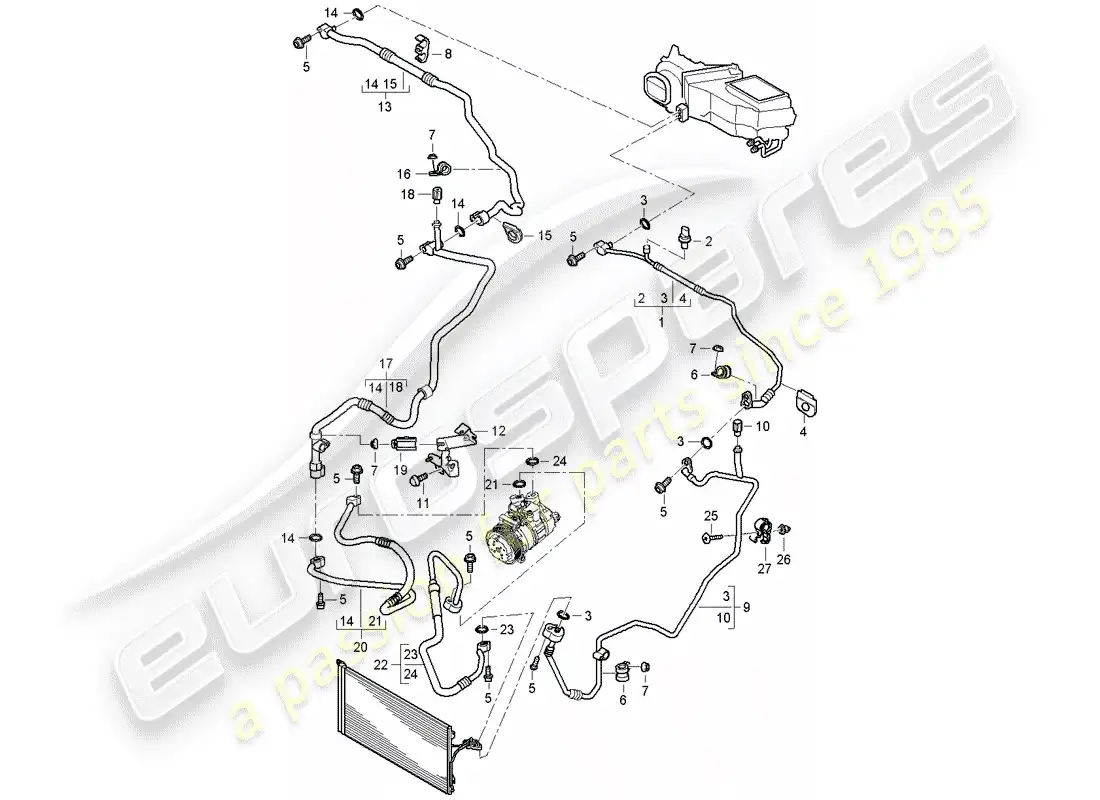 porsche 2010 (cayenne e1 9pa) circuito refrigerante diagrama de piezas
