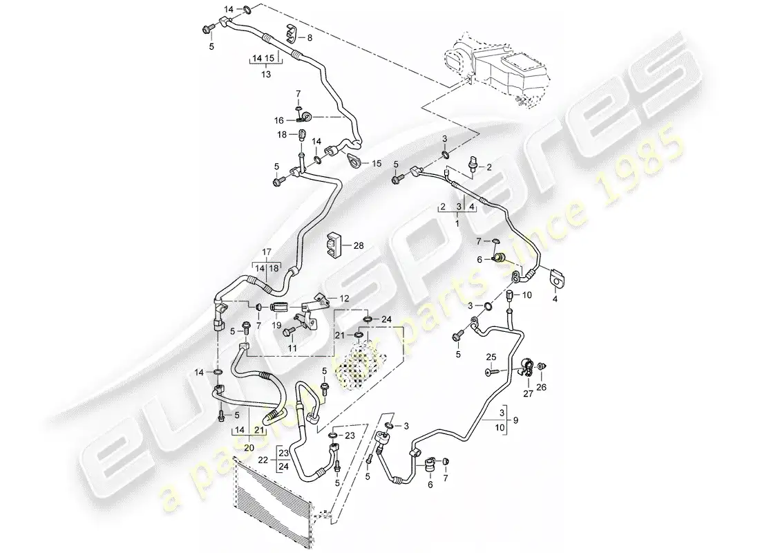 porsche 2005 (cayenne e1 9pa) circuito refrigerante diagrama de piezas