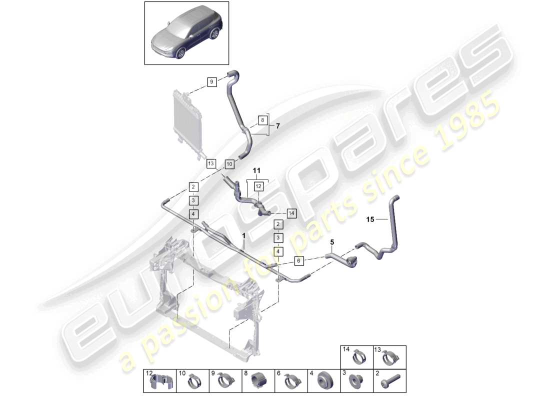 porsche 2022 (cayenne e3 9ya/9yb) sistema de enfriamiento del refrigerante diagrama de piezas