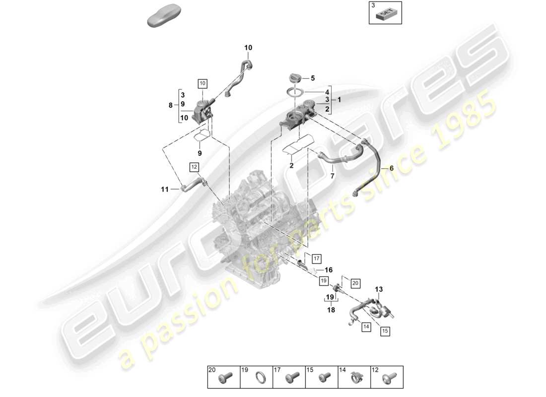 porsche 2022 (panamera 971-2) diagrama de piezas del separador de aceite del bloque de cilindros