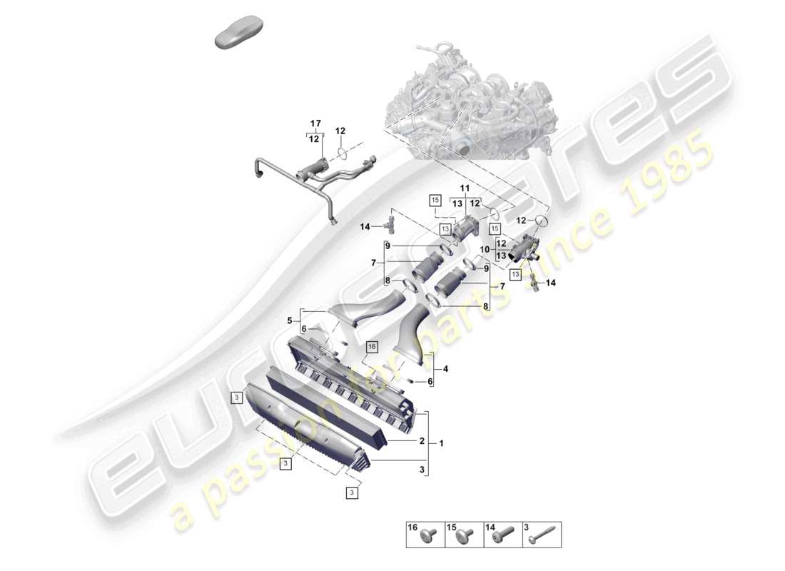 porsche 2022 (panamera 971-2) diagrama de piezas de la carcasa del filtro de aire, manguera de admisión y colector de admisión