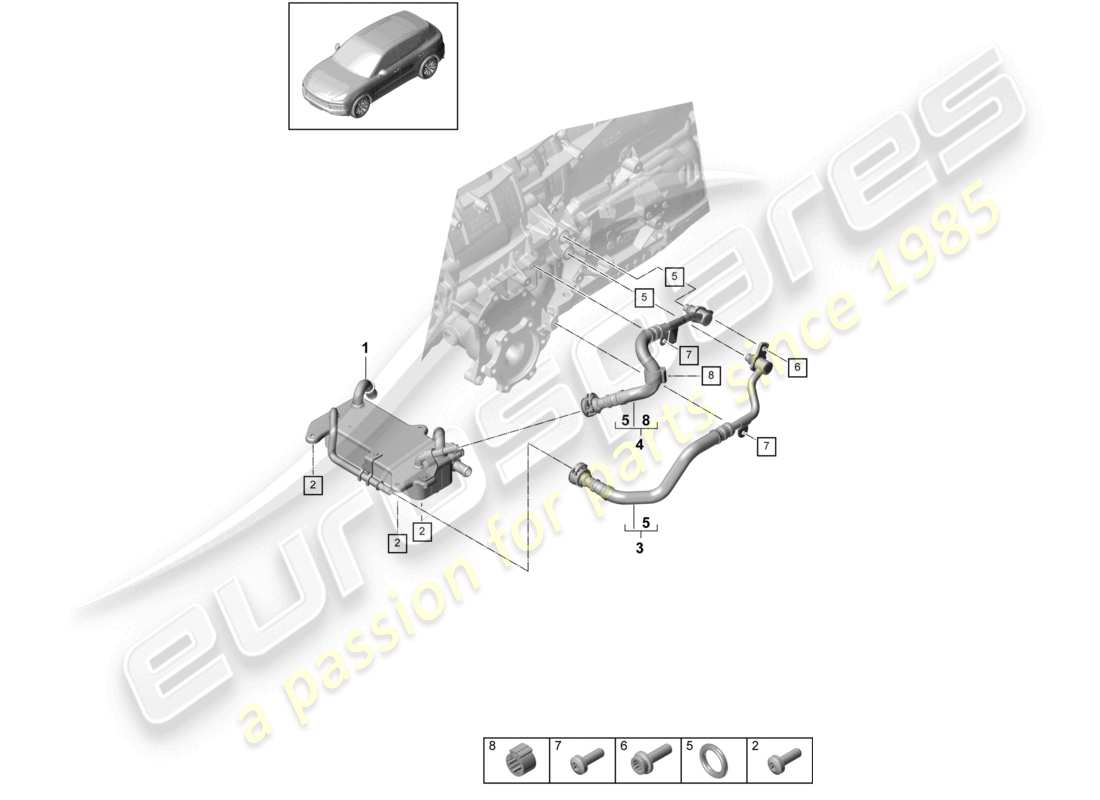 porsche 2022 (cayenne e3 9ya/9yb) 8-speed caja de cambios automática para tracción en las cuatro ruedas enfriador de aceite de engranajes diagrama de piezas del tubo de aceite