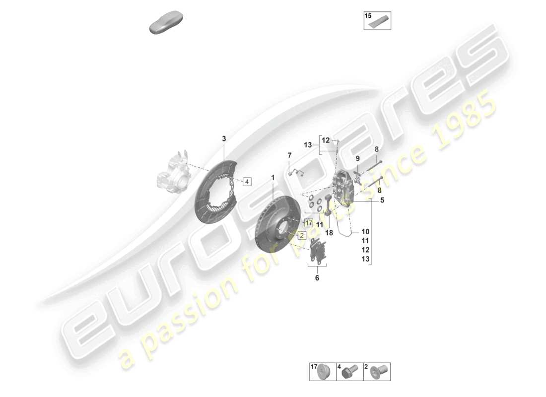 porsche 2021 (taycan 9j1-1) freno de disco 19 eje trasero amarillo/negro diagrama de piezas