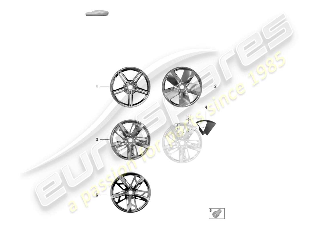porsche 2021 (taycan 9j1-1) diagrama de piezas de la rueda de aleación 21