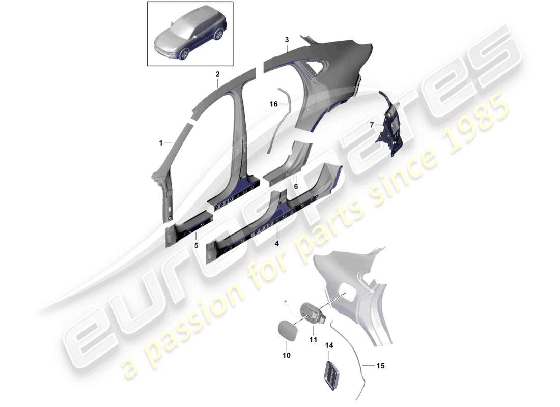 porsche 2022 (cayenne e3 9ya/9yb) diagrama de piezas del coupé exterior de la parte lateral