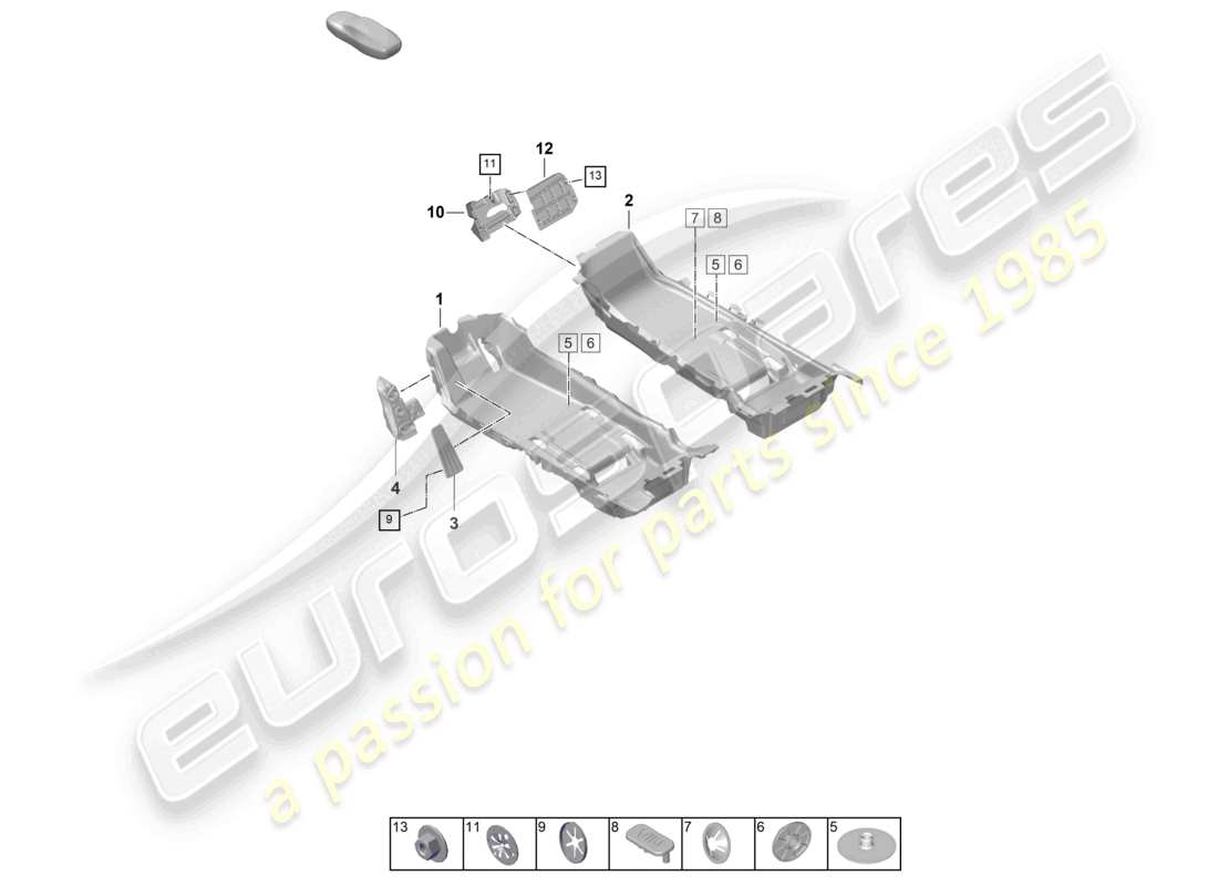 porsche 2021 (taycan 9j1-1) diagrama de piezas de molduras para pisos (alfombras)