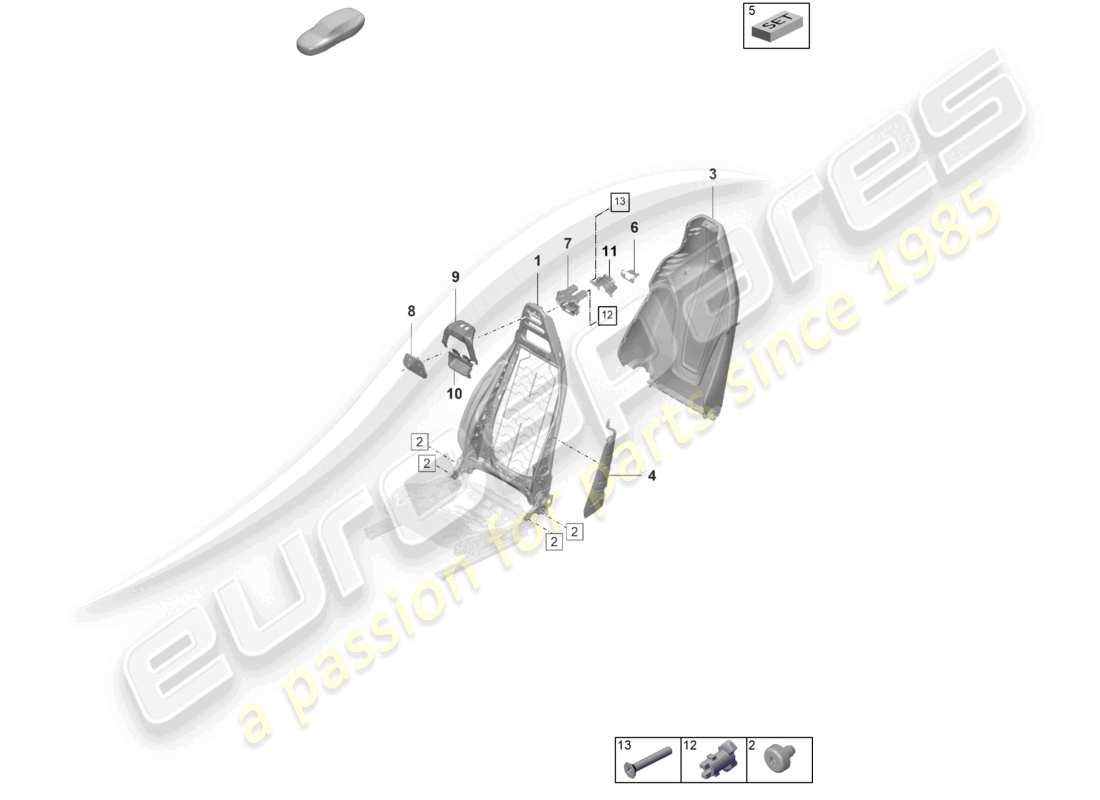 porsche 2021 (taycan 9j1-1) marco del respaldo asiento estándar asiento cómodo diagrama de piezas