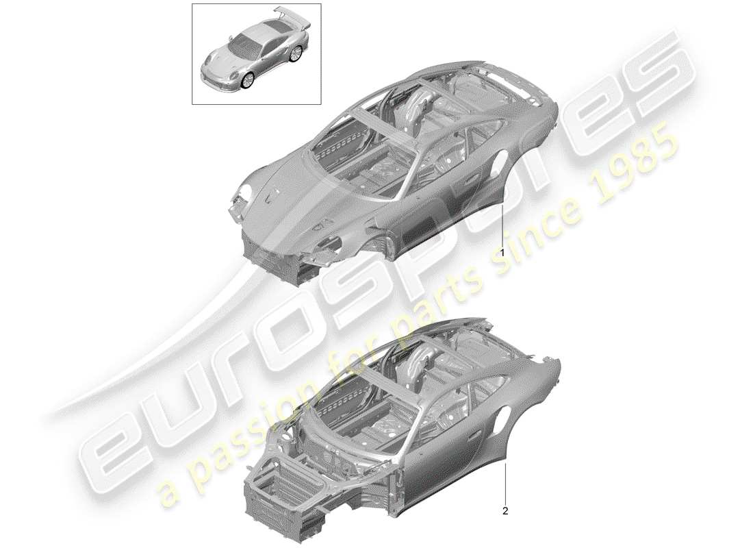 porsche 991 turbo (2018) diagrama de piezas de la carrocería del coche