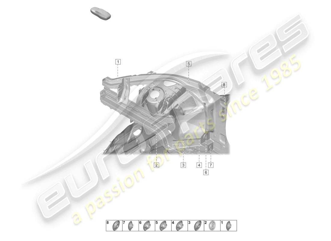 porsche 2021 (taycan 9j1-1) diagrama de piezas del alojamiento de la rueda del miembro lateral exterior del extremo delantero