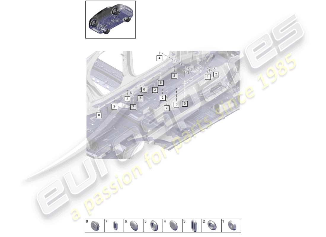 porsche 2023 (cayenne e3 9ya/9yb) tapones delanteros bajos izquierdo diagrama de piezas
