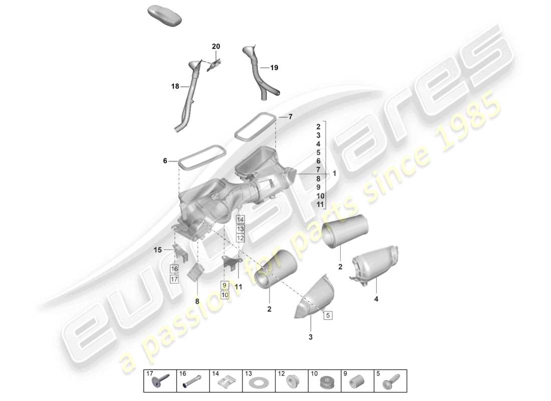 porsche 2021 (992-1 gt3/rs/st) diagrama de piezas del filtro de aire