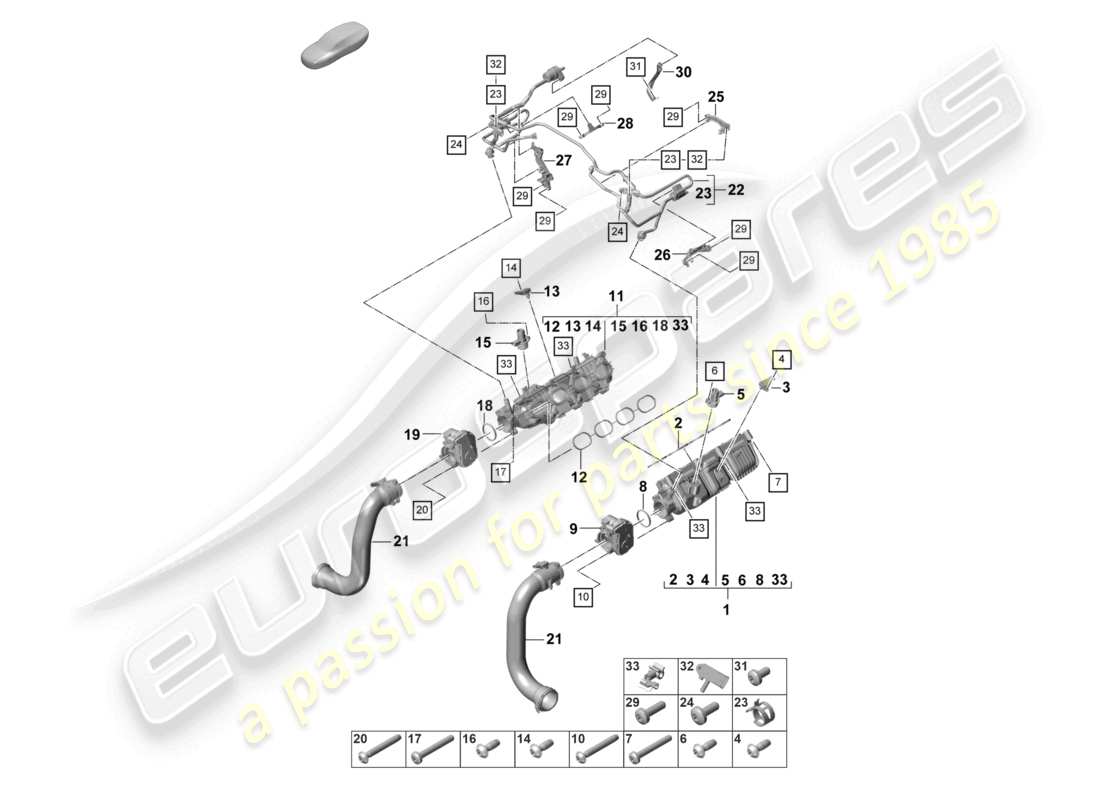 porsche 2022 (panamera 971-2) diagrama de piezas del sistema de ventilación del colector de admisión del tanque de combustible