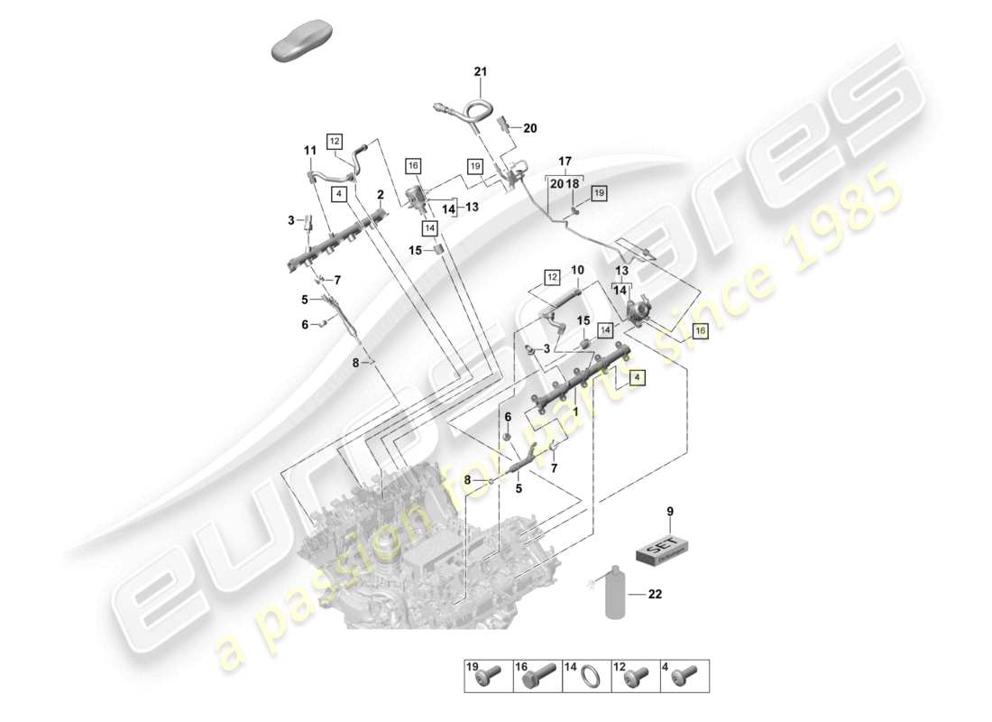 porsche 2022 (panamera 971-2) diagrama de piezas de la bomba de alta presión del inyector de alta presión del tubo de recolección de combustible