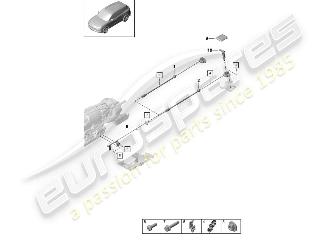 porsche 2023 (cayenne e3 9ya/9yb) diagrama de piezas de la unidad de accionamiento para la liberación de emergencia de la caja de cambios automática 8-speed