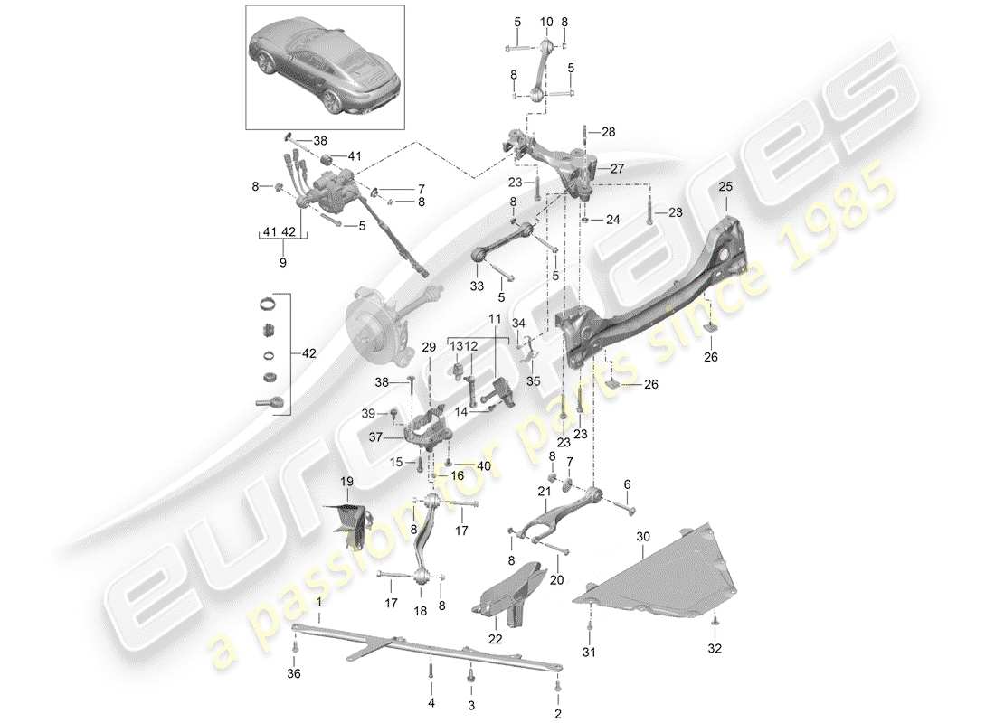 porsche 991 turbo (2018) diagrama de piezas del eje trasero