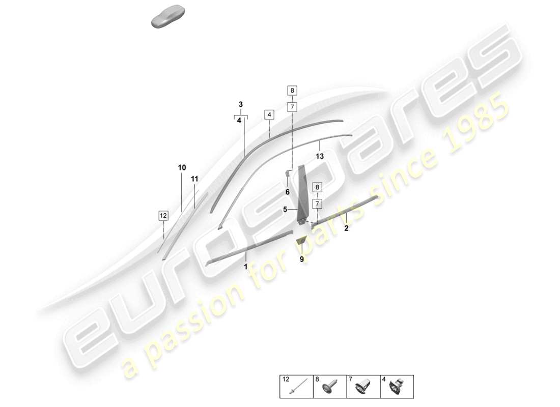porsche 2025 (macan-e) diagrama de piezas de molduras y accesorios de moldura