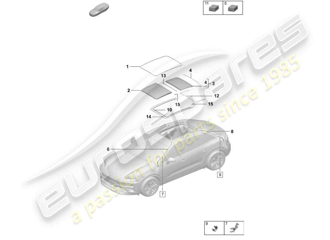 porsche 2025 (macan-e) accesorios de techo de vidrio cubierta manguera de drenaje de agua diagrama de piezas