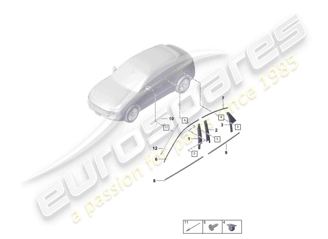 porsche 2023 (cayenne e3 9ya/9yb) molduras superiores moldura exterior diagrama de piezas del coupé