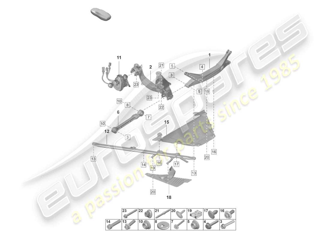 porsche 2021 (992-1 gt3/rs/st) diagrama de piezas del travesaño del eje trasero