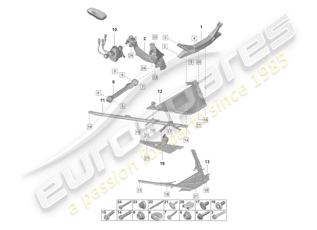 porsche 2021 (992-1 gt3/rs/st) diagrama de piezas del travesaño del eje trasero