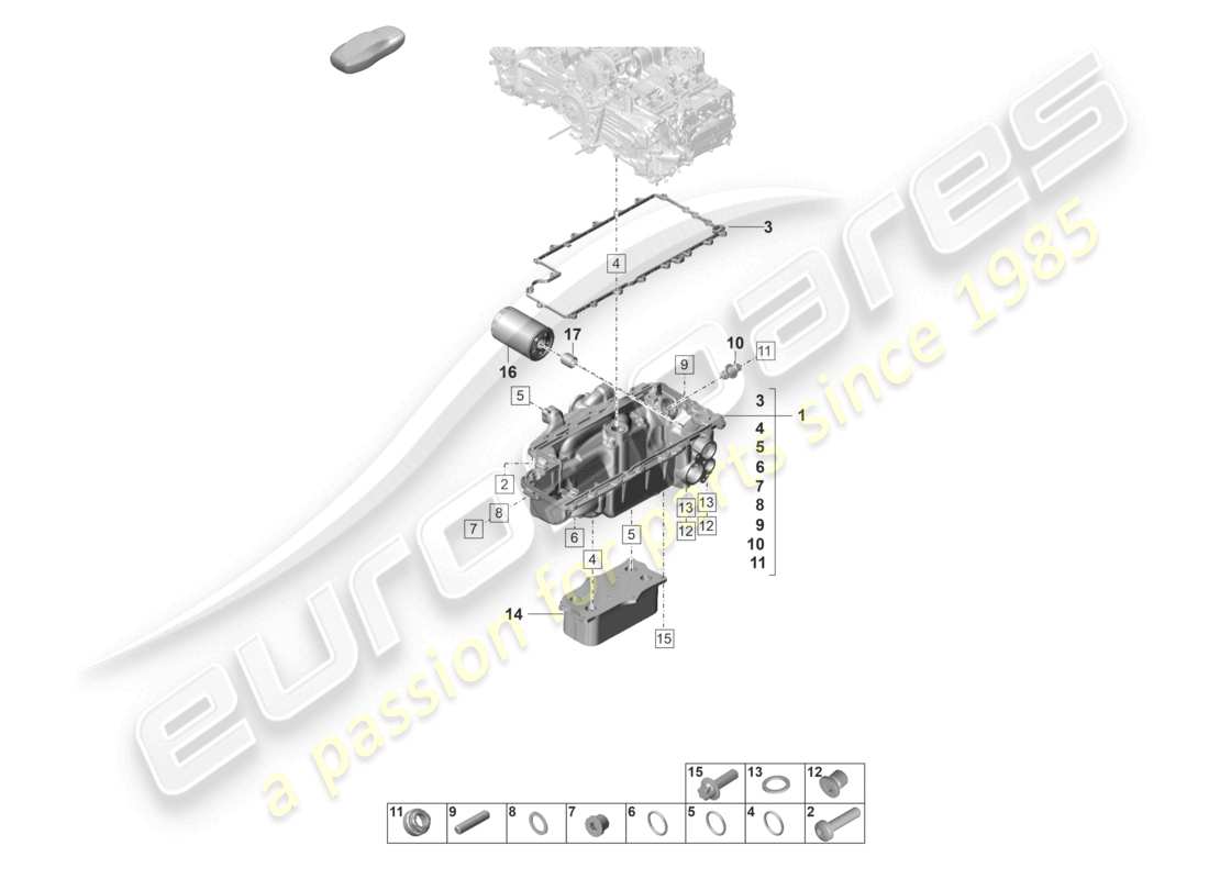 porsche 2021 (992-1 gt3/rs/st) diagrama de piezas del intercambiador de calor del filtro de aceite del motor (prensa de aceite/lubricación)