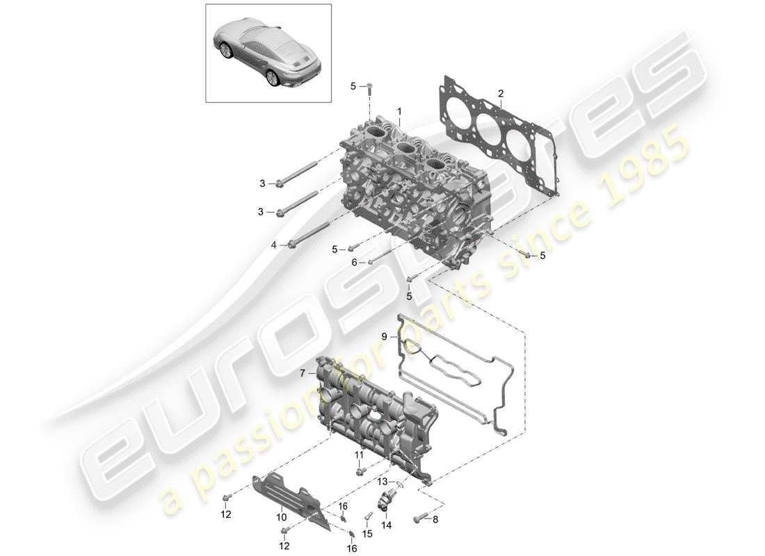 porsche 991 turbo (2018) diagrama de piezas de la culata del cilindro