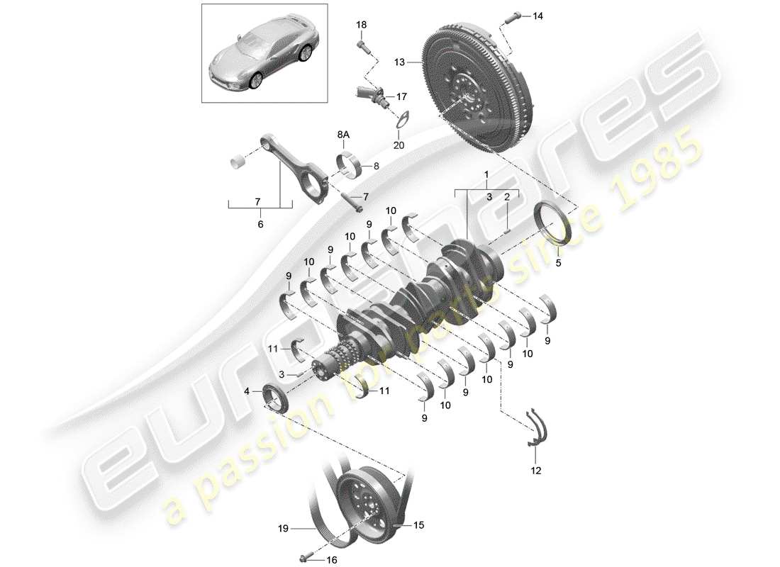 porsche 991 turbo (2018) diagrama de piezas del cigüeñal
