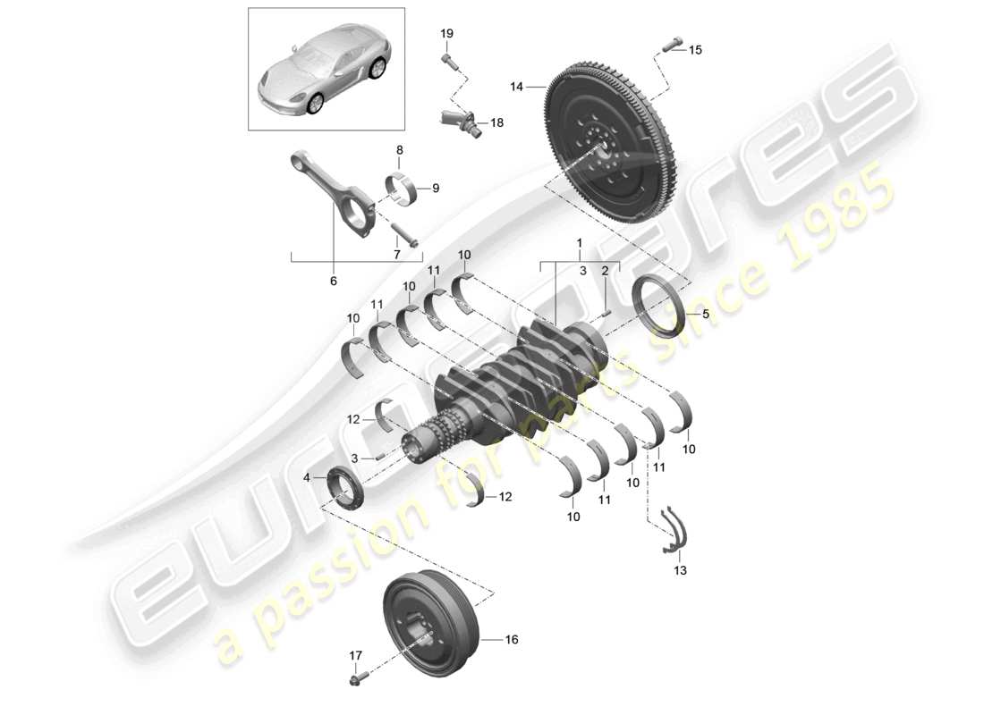 porsche 2024 (718 cayman) diagrama de piezas del cigüeñal