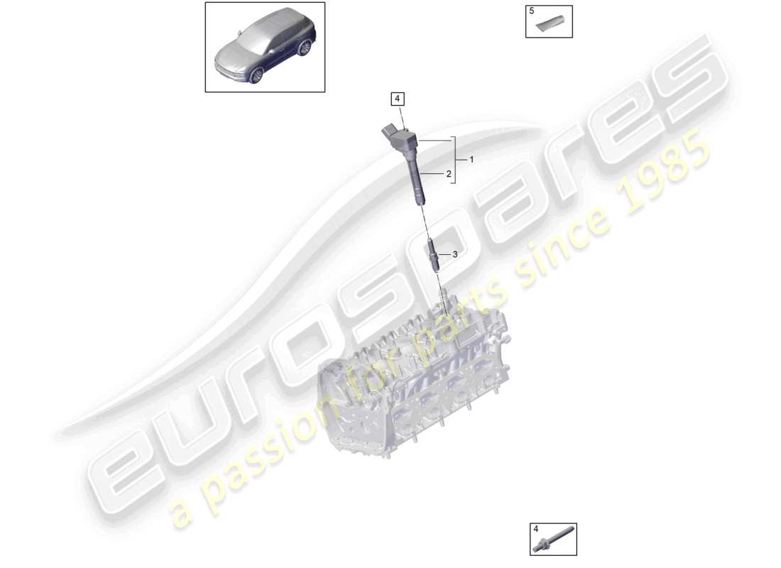 porsche 2022 (cayenne e3 9ya/9yb) diagrama de piezas de la bobina de encendido de la culata