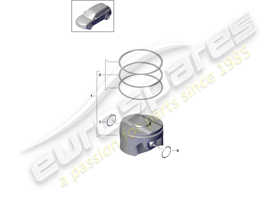 porsche 2022 (cayenne e3 9ya/9yb) pistón completo, anillo de pistón. precaución: no se permite la instalación combinada de piezas de diferentes fabricantes. al sustituir piezas individuales, utilice únicamente el fabricante instalado. es posible cambiar de fabricante al sustituir todas las piezas instaladas. diagrama de piezas.