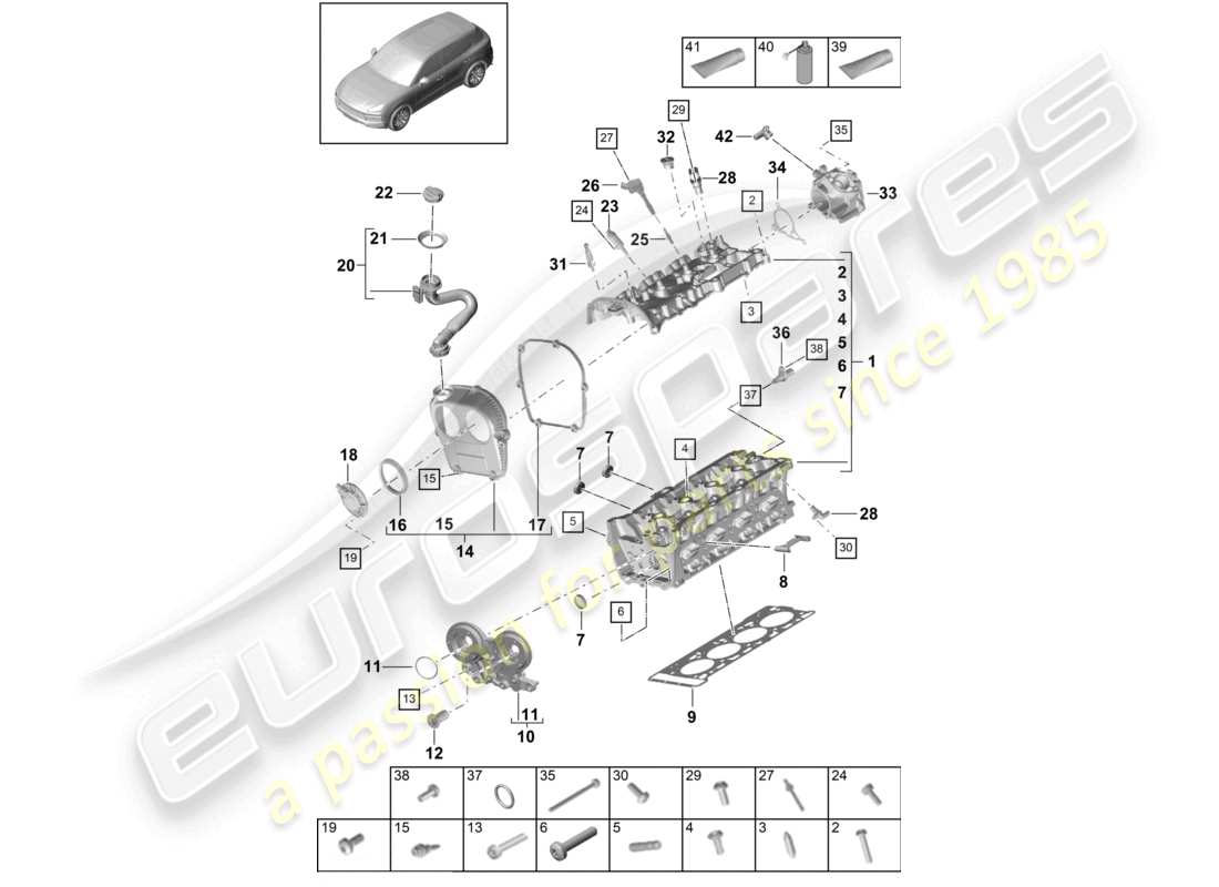 porsche 2024 (cayenne e3 9ya/9yb) diagrama de piezas de la culata del cilindro