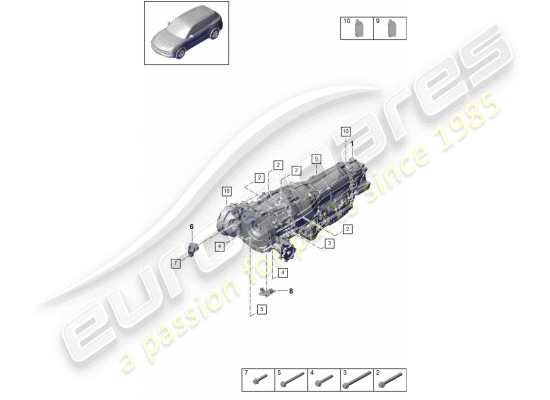porsche 2023 (cayenne e3 9ya/9yb) 8-speed caja de cambios automática para vehículos con propulsión híbrida piezas de montaje para motor y transmisión diagrama de piezas