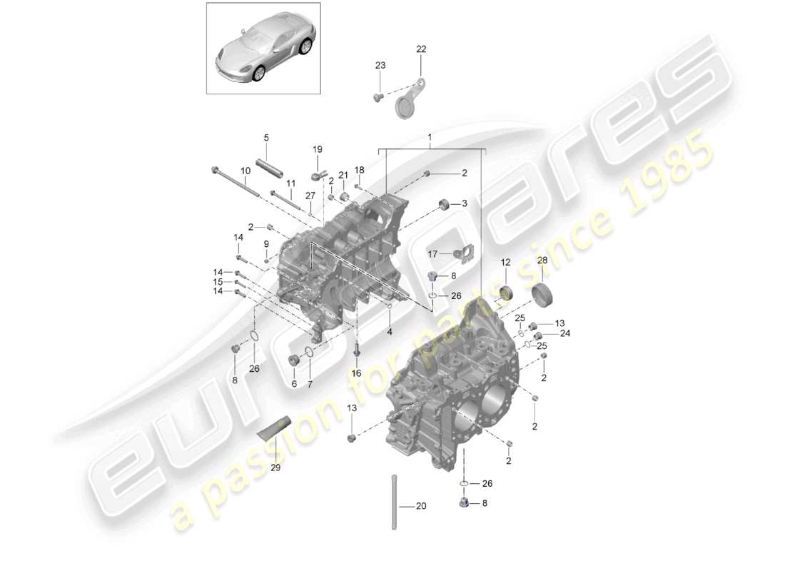 porsche 2024 (718 cayman) diagrama de piezas de la carcasa del cárter