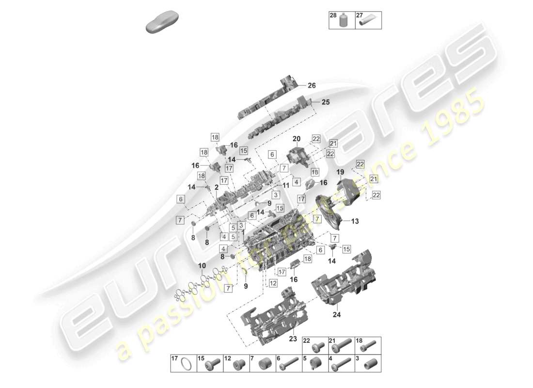 porsche 2022 (panamera 971-2) tapa de culata aislamiento acústico piezas individuales diagrama de piezas