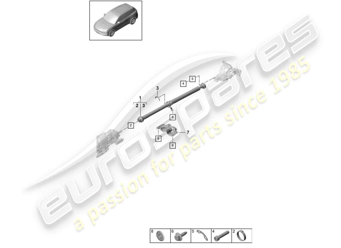 porsche 2022 (cayenne e3 9ya/9yb) diagrama de piezas del eje cardán