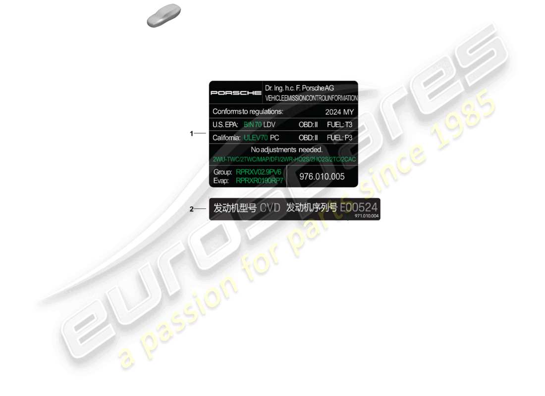 porsche 2025 (panamera 976) señales/avisos especificaciones del motor diagrama de piezas