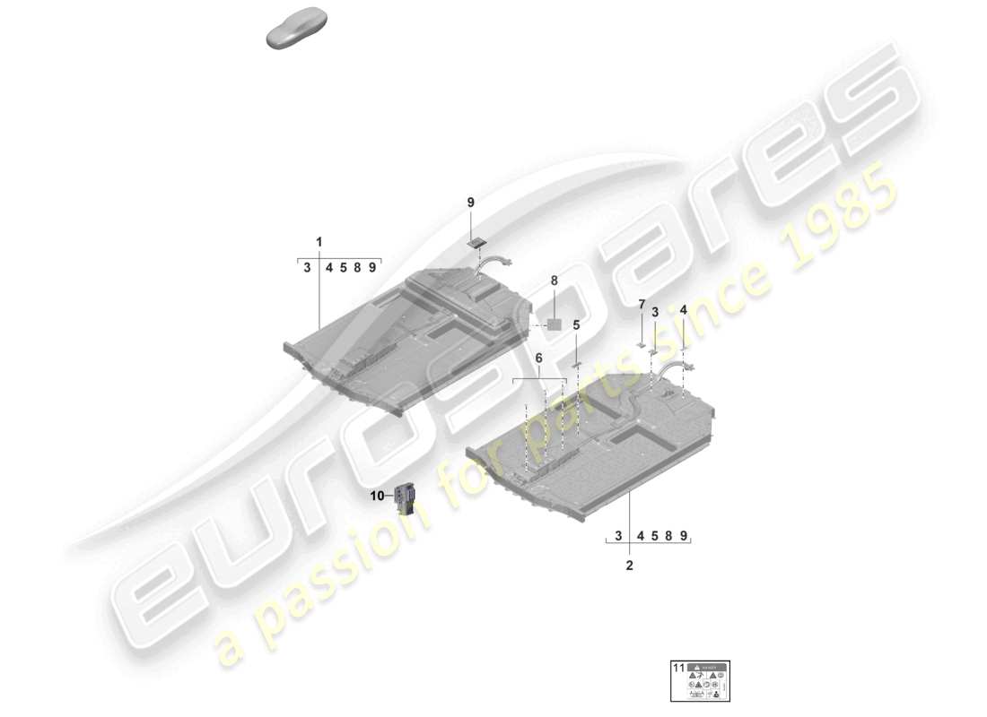 porsche 2021 (taycan 9j1-1) batería de repuesto accionamiento eléctrico aviso diagrama de piezas